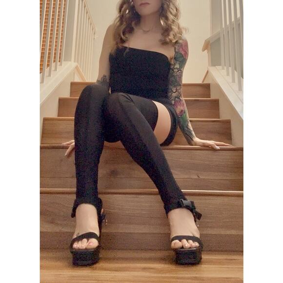 SUGAR THRILLZ DOLLS KILL Mesh Thigh High Platform Heels Sandals Size 8 NEW - Picture 1 of 12